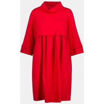 Red Layered Dress with Shirt Collar – 3/4 Sleeves