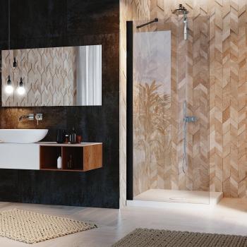Idralite - Panel de ducha vidrio claro con tratamiento antical h 190 cm mod. Walk In Flip Black 90 cm