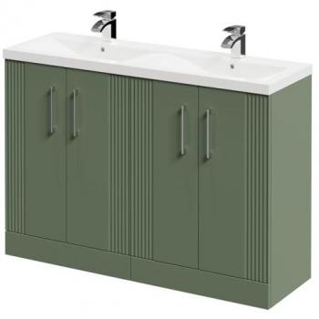 Satin Green Avant Vanity Unit, 1200mm, MDF, Ceramic Double Sink, 4 Doors, Chrome Handles