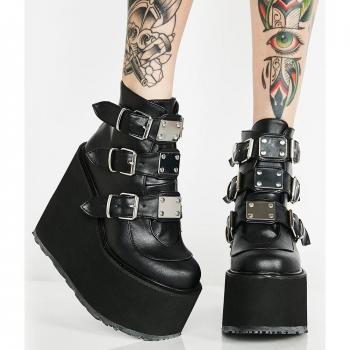 Punk Street Cosplay Enkellaarsjes voor Vrouwen, Zwart, Grote Maat 42