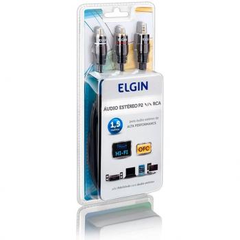 Cabo de Áudio Auxiliar Estéreo P2 3,5mm x 2 RCA 1,5m Elgin