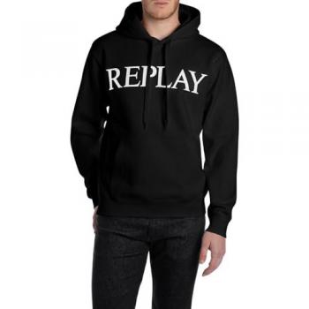 Hoodie Hombre Replay 098 Negro con Logo Frontal
