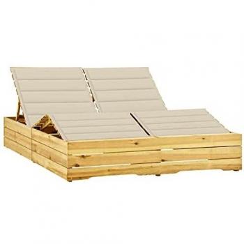 Chaise Longue Double et Coussins en Bois de Pin Imprégné