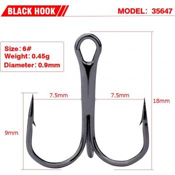 High Carbon Steel Treble Hooks (10 Pcs, Sizes #2-#10)