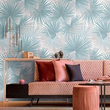 Papel Decorativo Grises y Turquesa de Hojas de Abeto