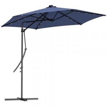 Sombrilla Voladiza LED Ø290 cm, Protección UV, Funda Protectora, Acero, Azul Oscuro