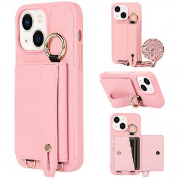 Cubierta Rosa para iPhone 13/14 con Porta Tarjetas y Correa