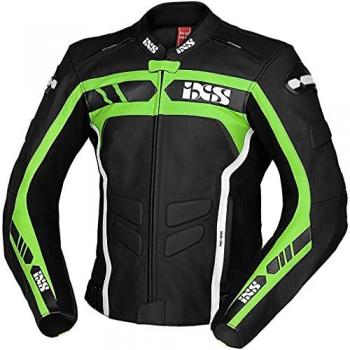 IXS RS-600 Giacca in Pelle Moto Nero Verde Bianco