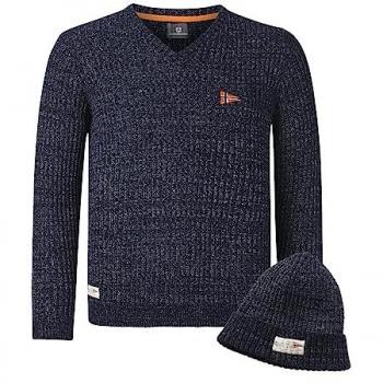 Kapuzenpullover JAN VANDERSTORM Pullover mit Mütze RONAI Gr. XXXL, blau (dunkelblau melange)