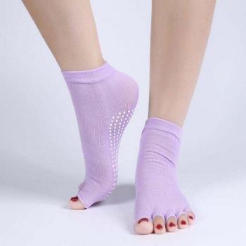 Cotton Half Toe Yoga Socks with Ankle Grip - 1 Pair