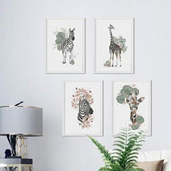 Lámina Decorativa de Animales de la Jungla - Cebra y Jirafa
